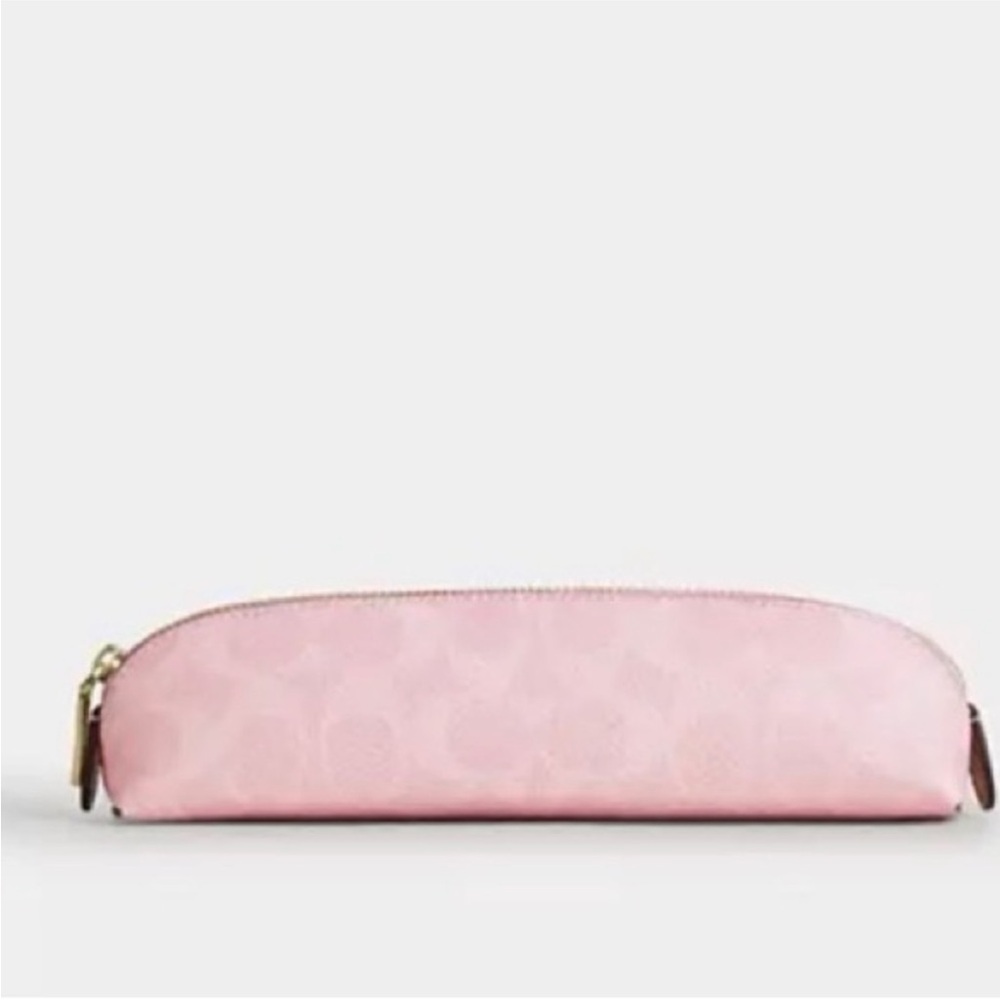 Coach Pencil Case Signature Canvas In Powder Pink